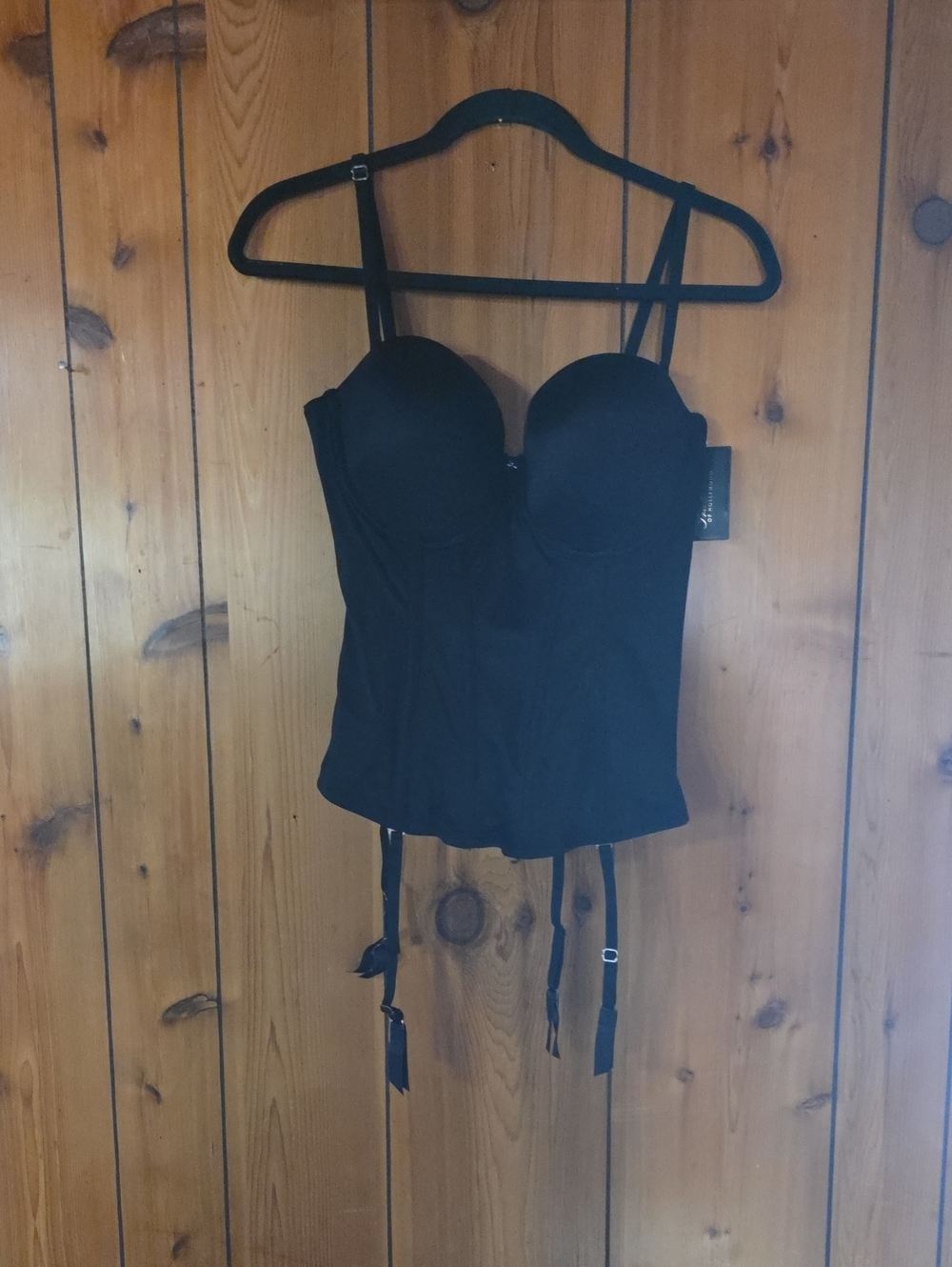Frederick's of Hollywood Black Bustier Camisole with Garter Straps